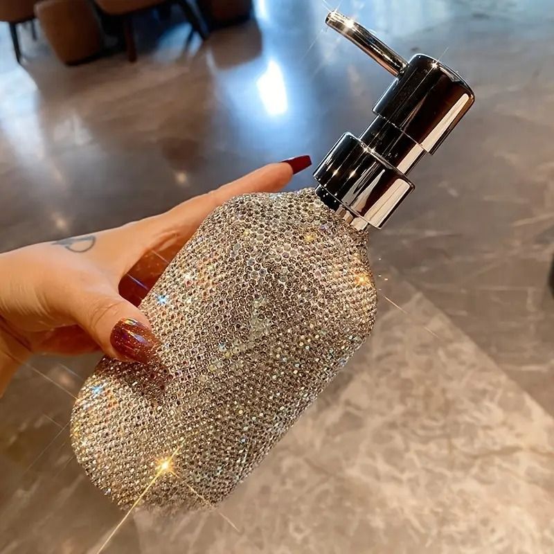 ラグジュアリーラインストーンソープディスペンサー オーガナイザー お洒落 おしゃれ プラスチックスクイーズボトル シャンプー コンディショナー ボディウォッシュ用 手洗いのみ ラウンドシェイプ 無香料 ギフト 贈り物