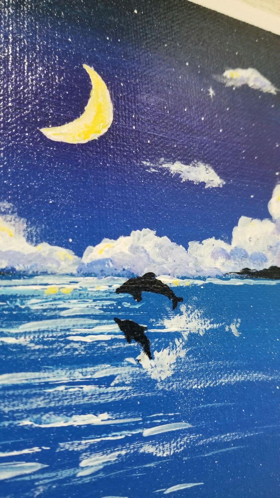 【買付商品】油彩F3号絵画「夜の海辺へ」 絵画