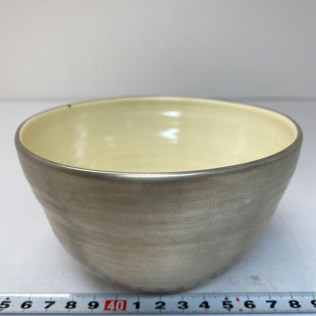 ☆茶3　中村能久　銀地紅葉之図　茶碗　口径12.5㎝　東な6-0409① ☆茶3 中村能久 銀地紅葉之図 茶碗 口径12.5㎝ 東な6-0409①