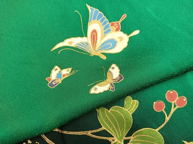 平和屋着物○訪問着 作家物 紬地 舞蝶文 正絹 逸品 AABA4357ph