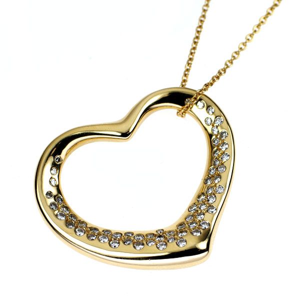 上昇の ティファニー K18YG ダイヤモンド ペンダントネックレス オープンハート 和風の