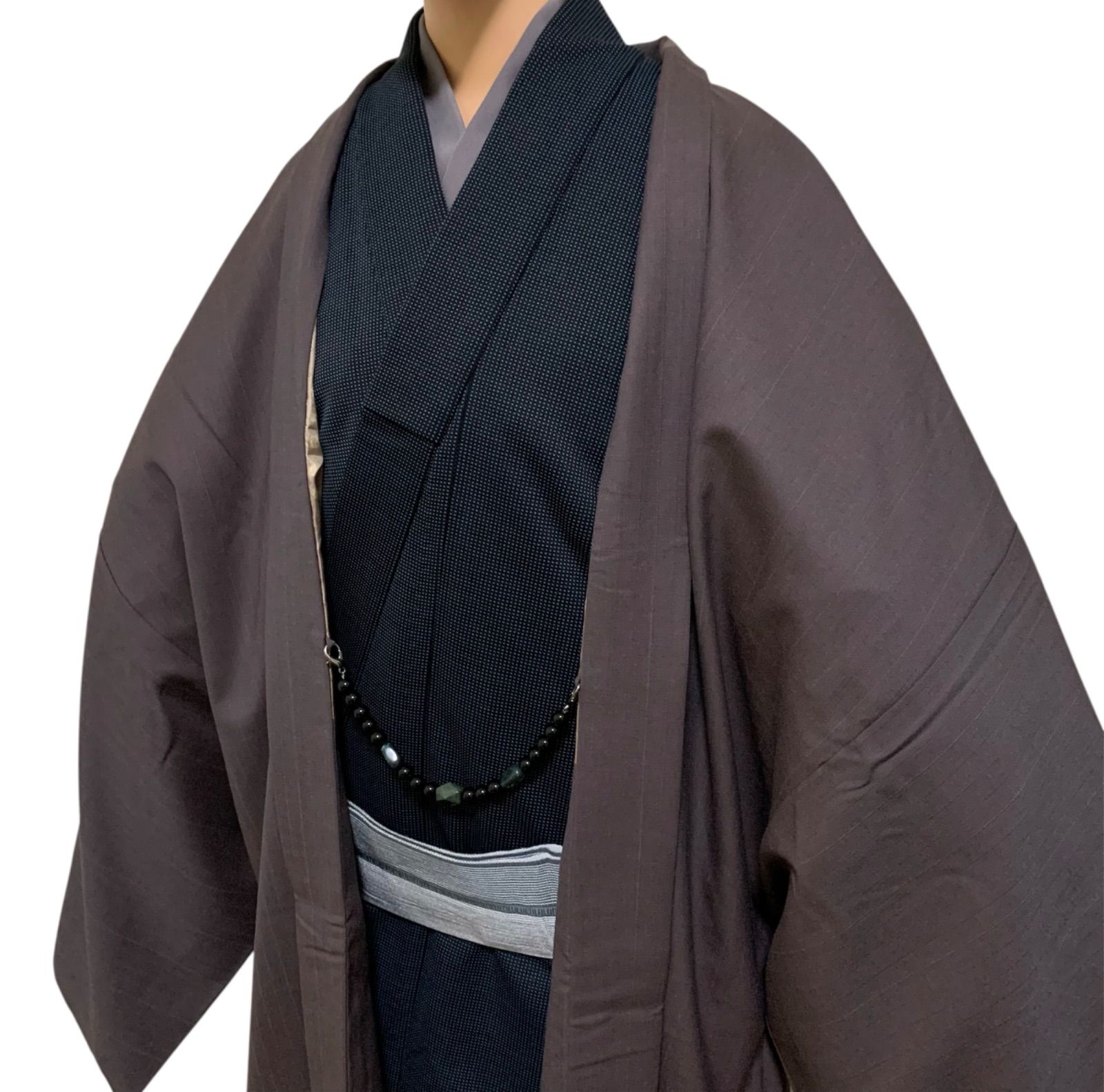 R-1443 紳士 長羽織 L 23区 裄76センチ 身丈 背 98センチ 毛 ポリエステル 男性用 羽織ひもは付きません