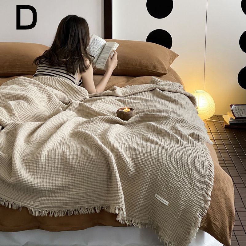 ビーチサンダルブランケット無添加シングル150x200cm大判4重ガーゼケットフリンジ付きやわらか北欧和風タオルケットマルチカバー