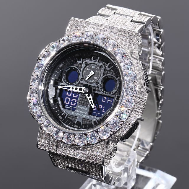 G-SHOCK カスタム GA100 大粒CZダイヤ 幅22mm 極太ベルト - Kronic