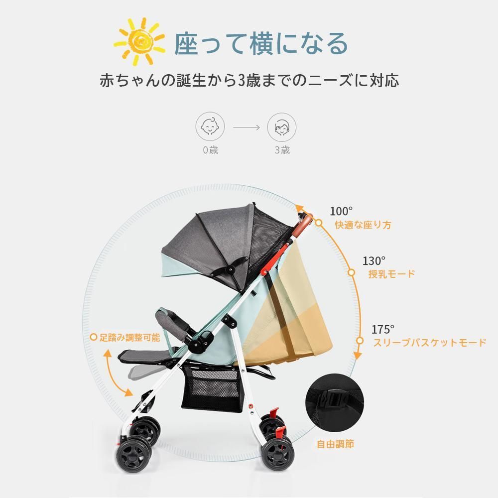 新生児 ベビーカー 軽量 コンパクト 折り畳み 無段階 リクライニング