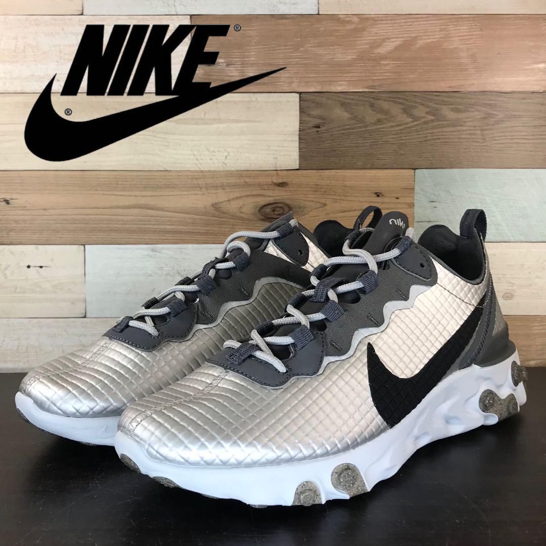 美品 NIKE REACT ELEMENT 55 PRM リアクト エレメント 55 プレミアム グリッド シルバー ブラック 黒 メンズ ナイキ スニーカー 27 cm U07268