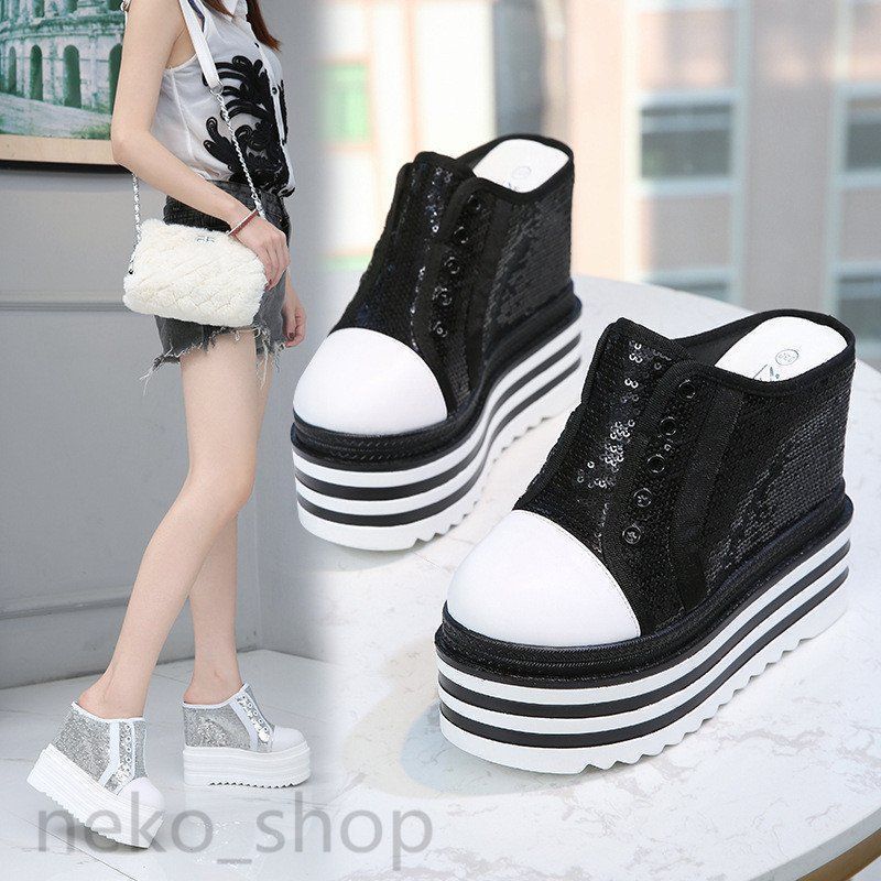 スニーカー レディース 厚底13cm かかとなしサンダル ウェッジソール