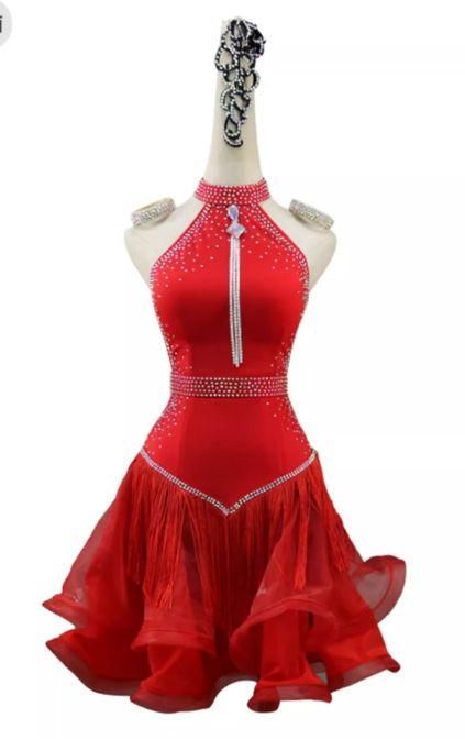 新品未使用社交ダンスドレス ラテンドレス フリンジ デモ用 レッド