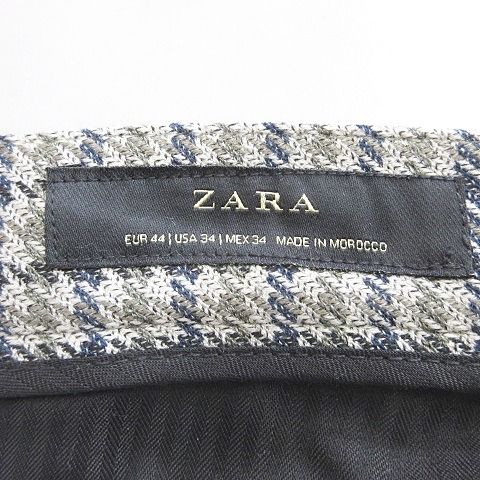 ザラ ZARA パンツ スラックス ロング丈 千鳥柄 グレー 紺 カーキ
