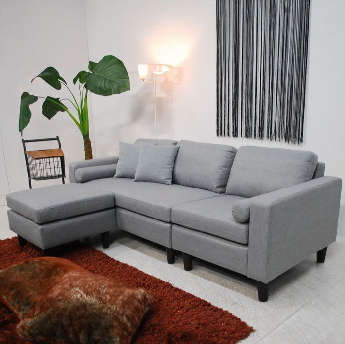 アウトレット 現品限り 一部送料無料 ♥ カウチソファーセット グレイ 置き方自由自在 ラグジュアリーモダン 191122-s-1839カウチ３点