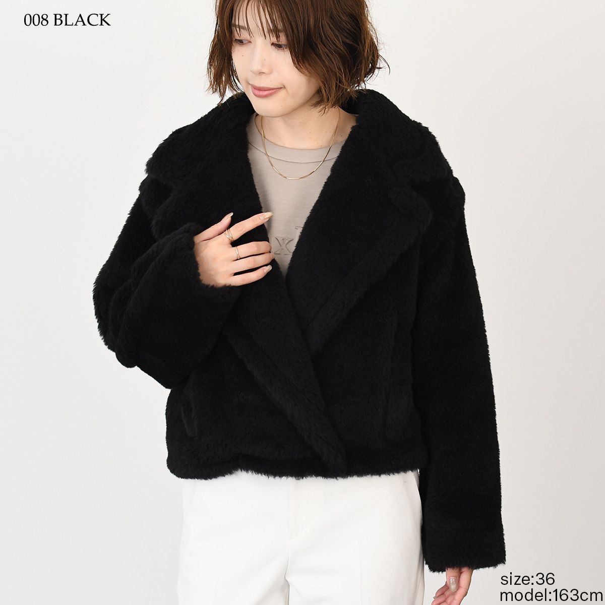Max Mara◆OGGERI◆テディベア アイコンショートコート オッジェーリ] テディベア アイコン クロップド コート, mauve