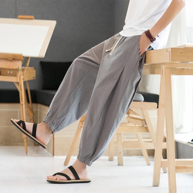 種類20：2XL/B：グレー メンズ ファッション 服 男性用 オシャレ シンプル 大人 かっこいい 大きいサイズ ストリート 紳士服 パンツ 夏 薄手 リネン 綿 スーツ カジュアル アンクル タイ 九分丈