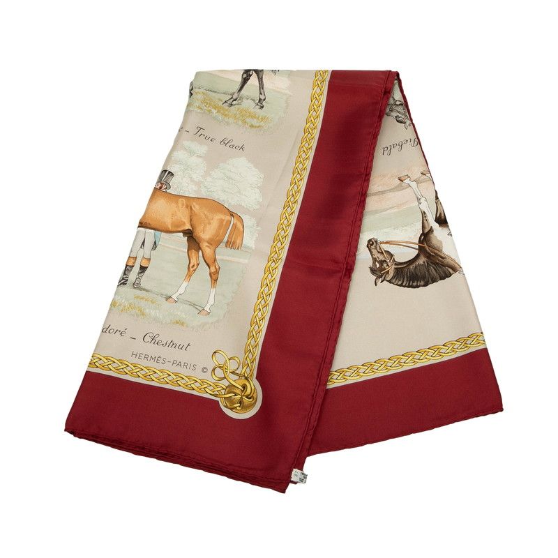 エルメス カレ90 LES ROBES 馬の毛色 ワインレッド ベージュ マルチカラー シルク レディース HERMES 1-0231484