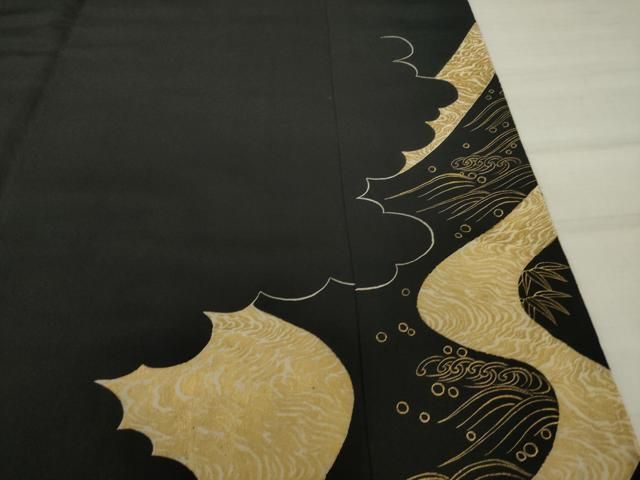 セット割専用♡極上の未使用しつけ糸付♡豪華♡総刺繍♡正絹黒留袖 平和屋着物○豪華黒留袖 総刺繍 流水樹林文 金糸 正絹 逸品