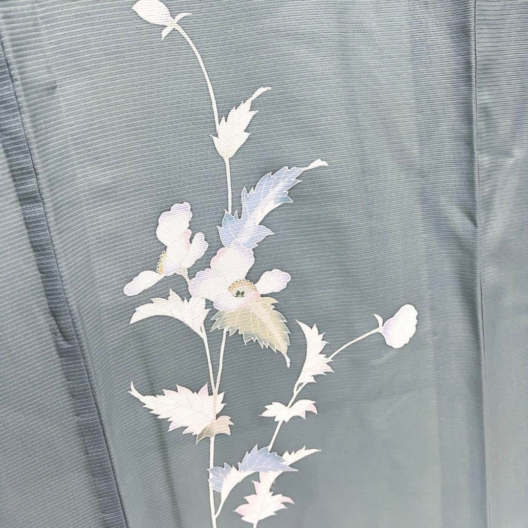 付け下げ 夏用 絽 花模様 流水 ぼかし染 グリーン 花模様 着物
