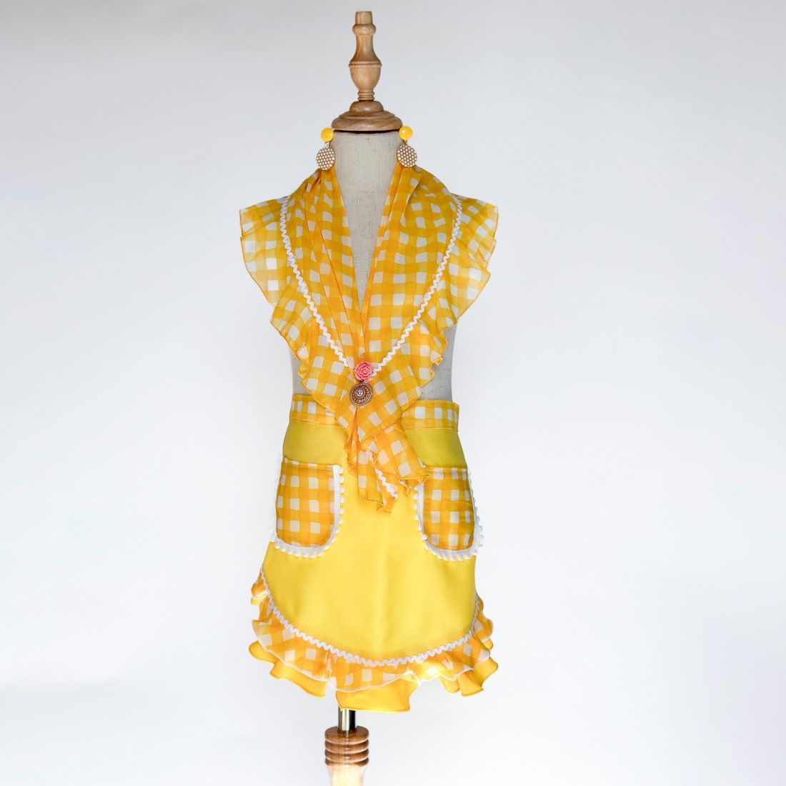 キッズ・黄色×白ギンガムチェックフリルピキージョ(ce-88)／フラメンコ