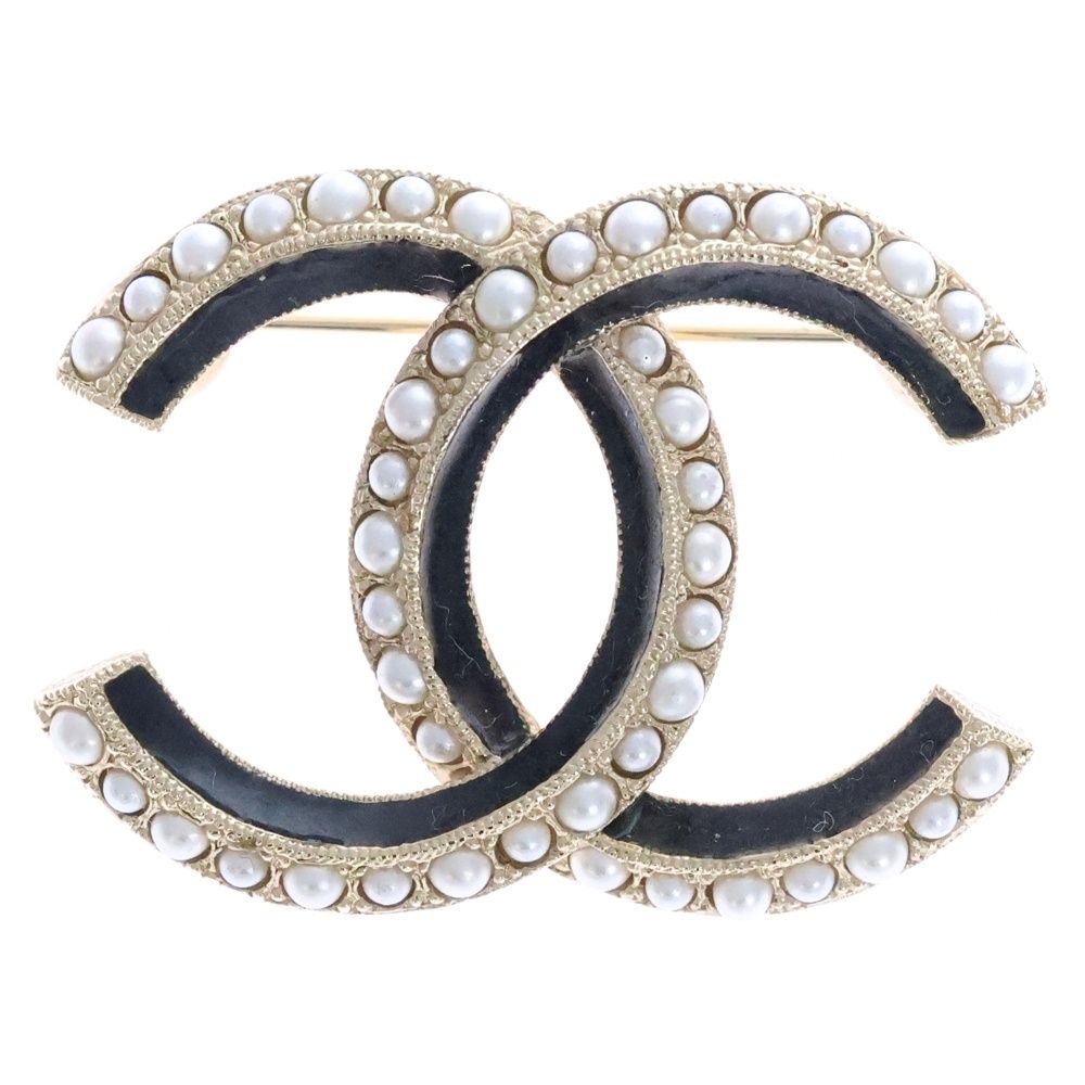 CHANEL シャネル ココマーク フェイク7パール ブローチ A19 S ゴールド ブラック