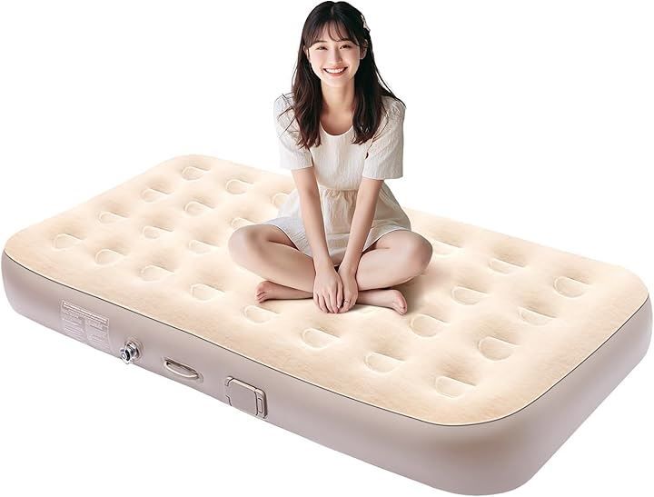BooMax お花見に最適 BOOMAX エアーベッド 電動エアーマット 自動膨張 電動エアーポンプ内蔵 枕付き 耐荷重200kg エアーマットレス 空気ベッド 快適性 持ち運び便利 簡単収納 収納袋付き ベージュ シングル