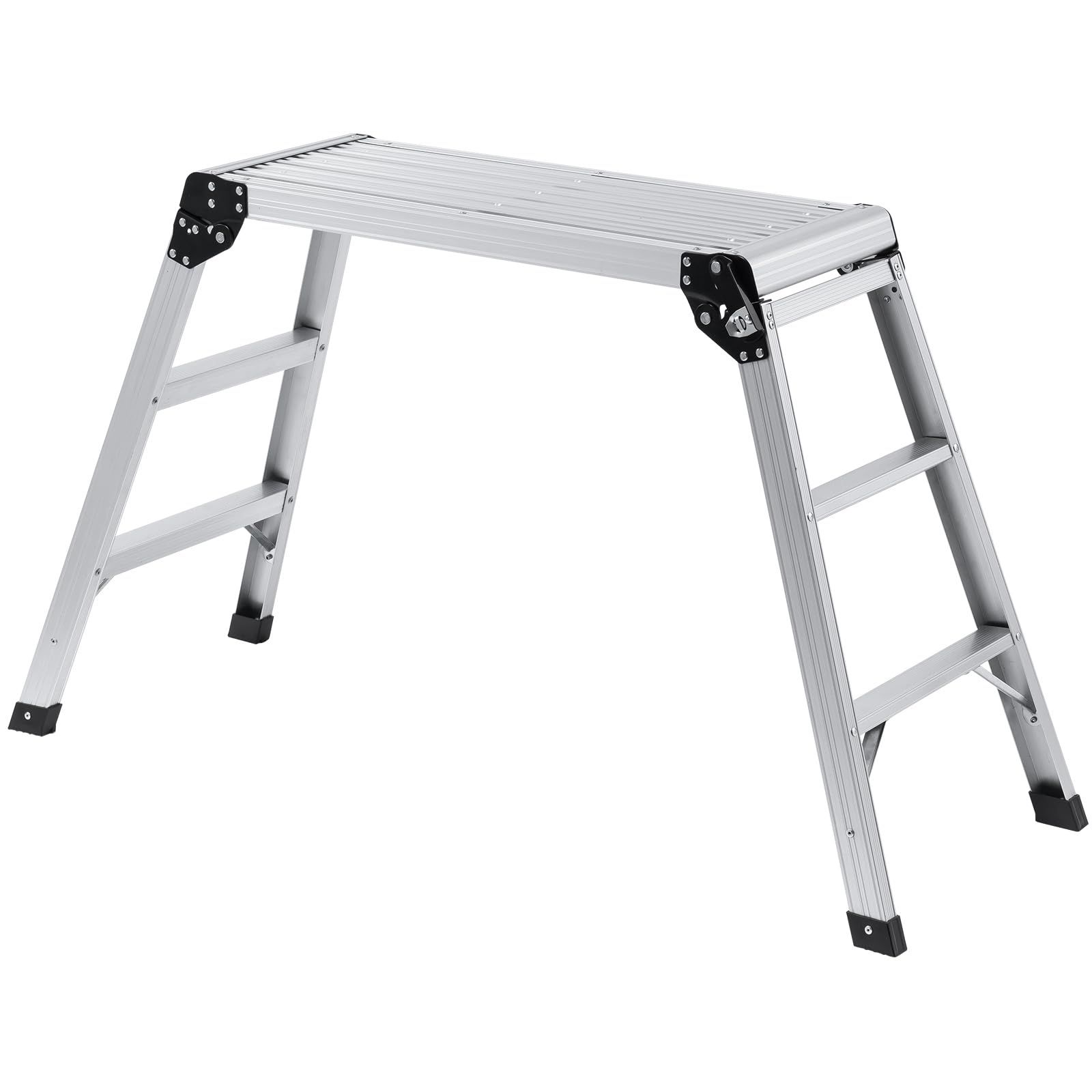 イーサプライ アルミ足場台 洗車台 3段 高さ70cm ハイタイプ 耐荷重150kg 天板76cm×30cm 軽量3.8kg 折りたたみ 幅広ステップ 踏み台 脚立 シルバー EEX-KYA25