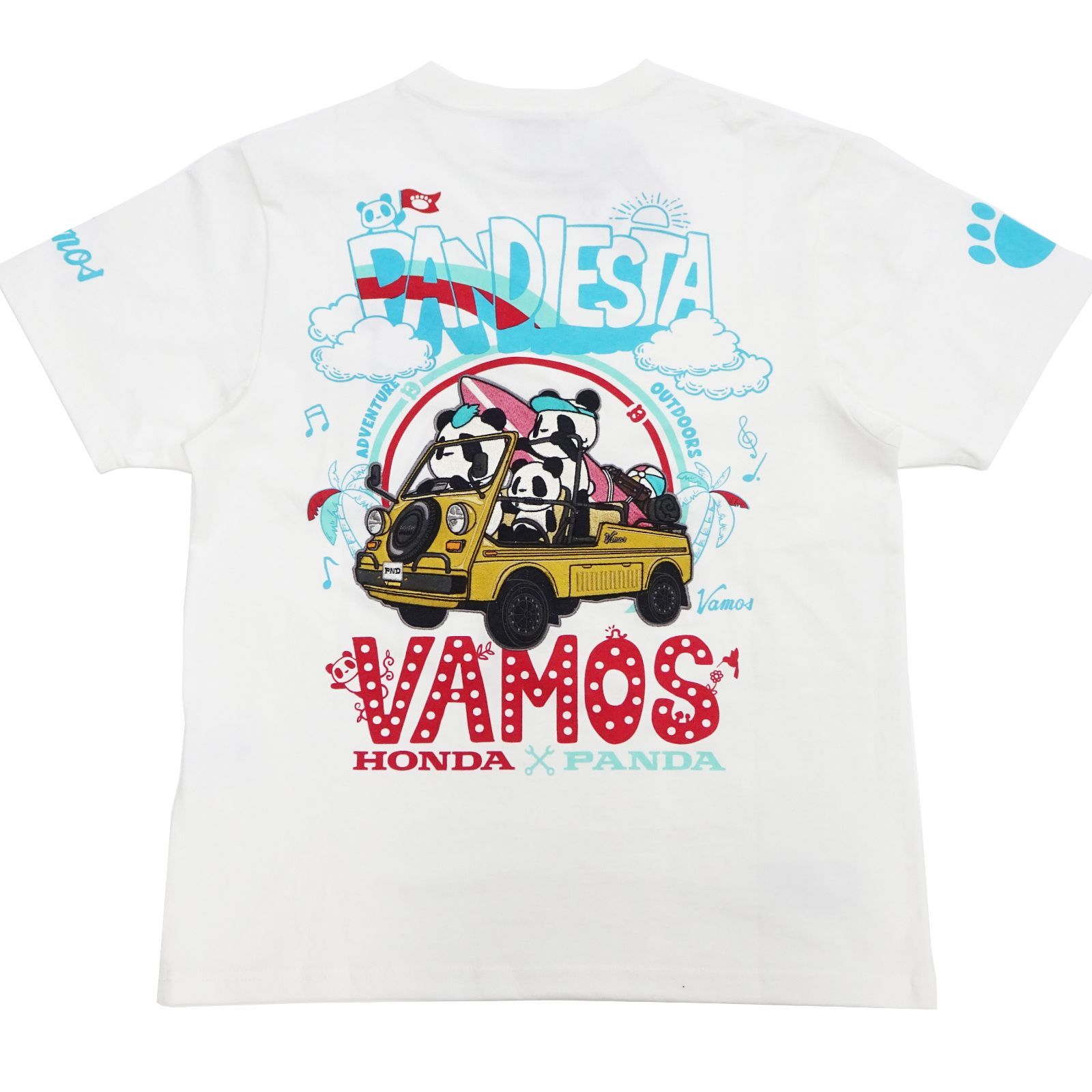 554501 パンディエスタ HONDA VAMOS 半袖Tシャツ コラボ 刺繍Tシャツ ホンダ GO TO バモス パンダ 白 新品 アメカジショップ