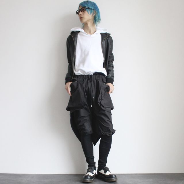 腰巻き風ZIPポケット×燕尾付きミリタリーサルエルジョガーパンツ