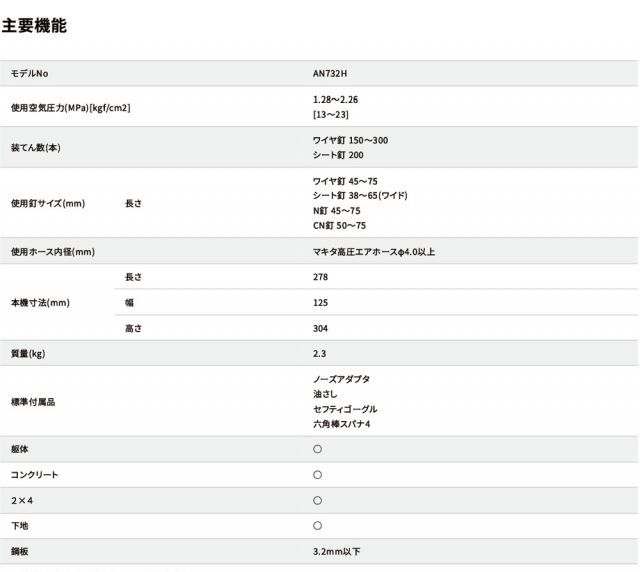 マキタ 高圧エア釘打 AN732H 75mm エアダスタ搭載 プラスチックケース付き makita エアー釘打 エアー工具 エア工具 HRDEVELOPMENT_JP