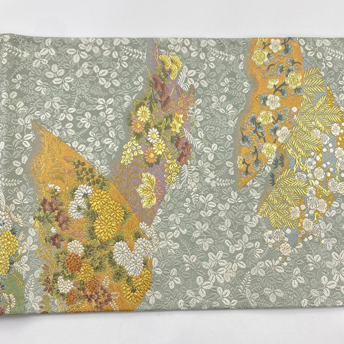 B4 美品 竹垣に三葉模様 金銀糸 白色 六通 正絹 薄物 夏用 絽 紗 袋帯 B4 美品 竹垣に三葉模様 金銀糸 白色 六通 正絹 薄物 夏用 絽 紗
