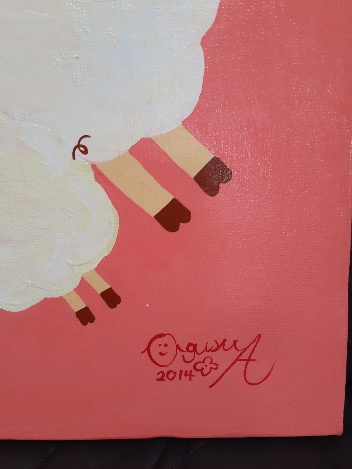 【初回限定】 ハッピー羊ファミリー画家小楠アキコ作品F8号サイズキャンバス 絵画