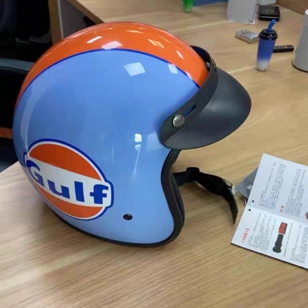 Gulf ジェットヘルメット 青・オレンジ バブルレンズ付き バイザー付き Gulf ジェットヘルメット 青・オレンジ バブルレンズ付き バイザー付き