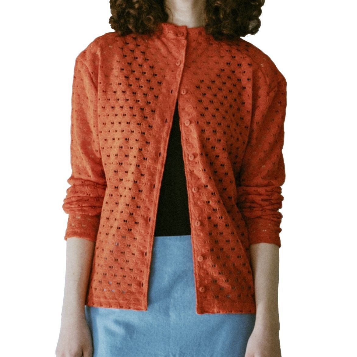 MEYAME メヤメ FRONT & BACK LACE PULLOVER ORANGE レースプルオーバー