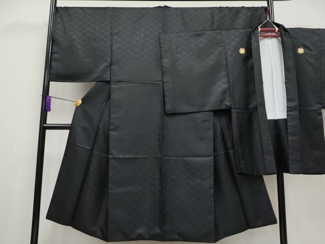 平和屋着物 上 男性 色無地 紋付き羽織セット 舞台衣装 花菱地紋 黒地 洗える着物 CYAA3465s5
