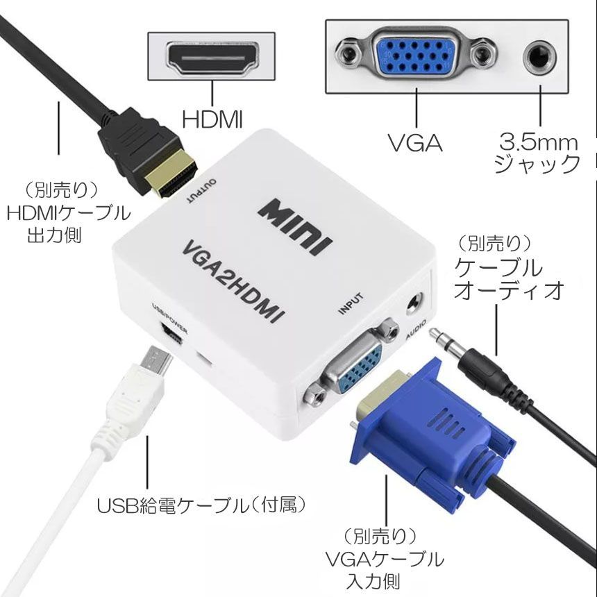 VGA-HDMI 変換 アダプタ HDMIケーブルVGA→HDMI 出力 ビデオ : VGA to HDMI 変換ケーブル 1.8M VCOM VGA to HDMI 出力