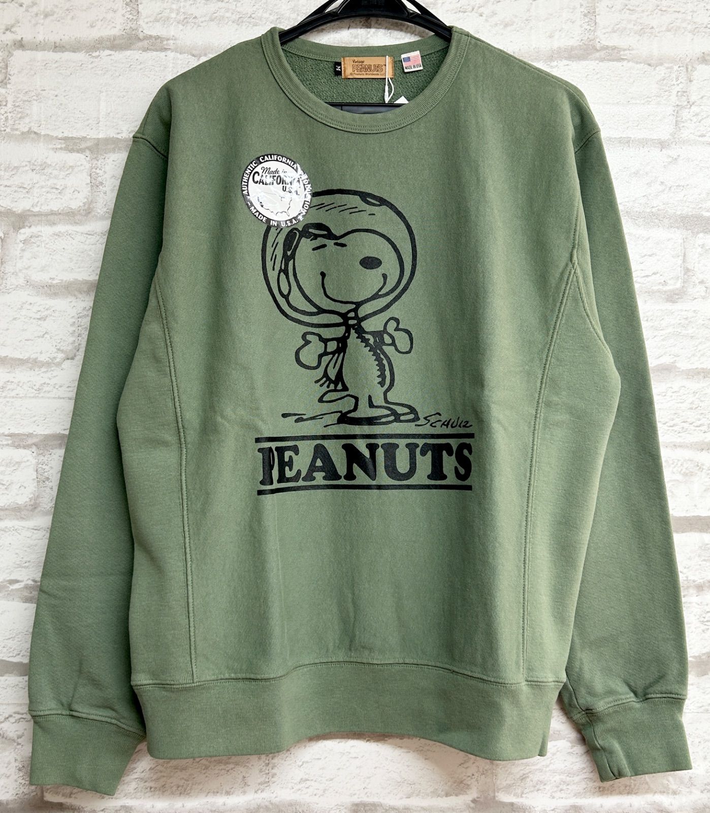 ◾️閉店 ◾️VINTAGE PEANUTS スヌーピー アストロノーツ ヘヴィーオンス クルーネック プルオーバー ユニセックス ◾️グリーン◾️ PESZ-2403
