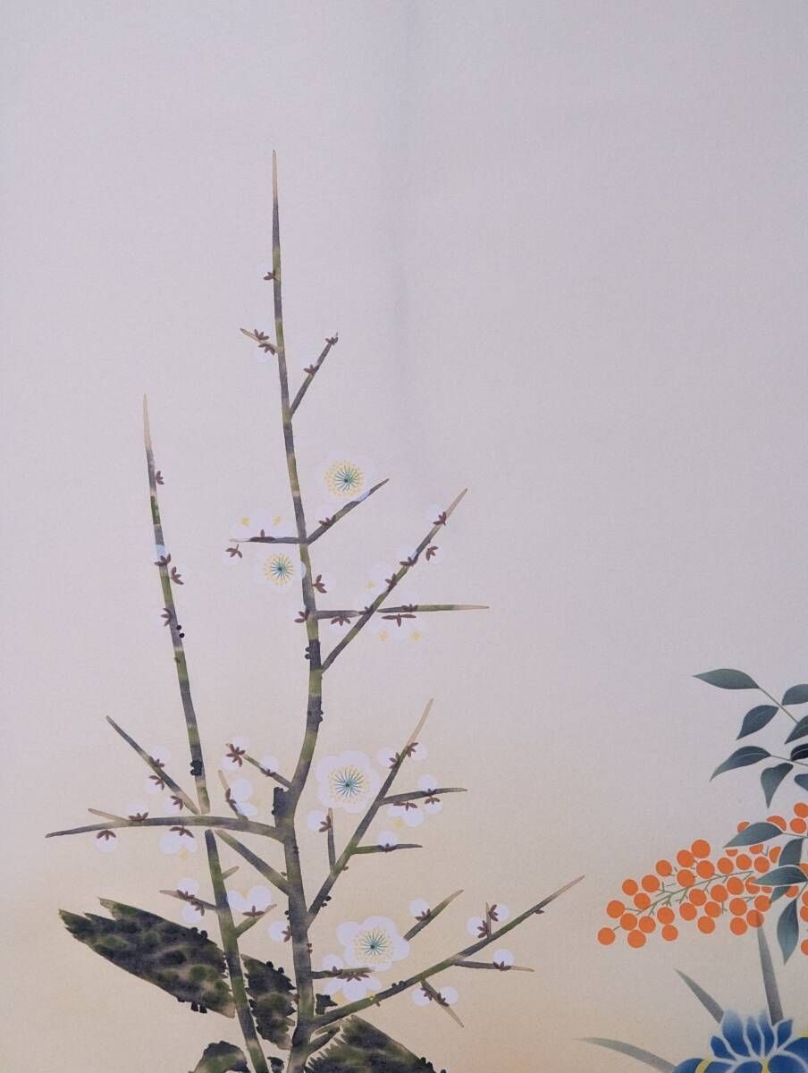 真作 掛軸 四季草花 牡丹菊梅彩色 吉祥画 四季の花々 共箱入 T191