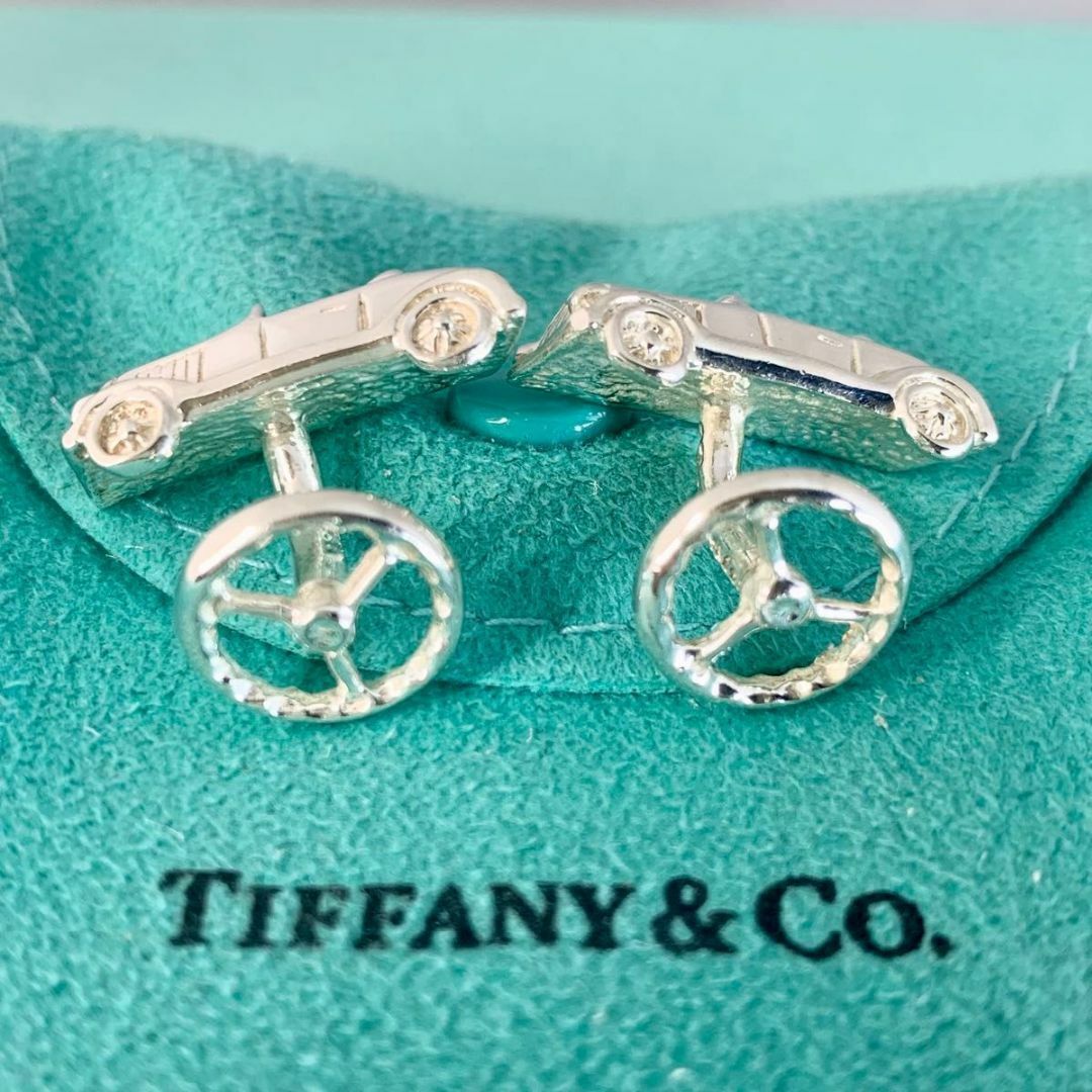 美品 Tiffany ブラック カーボン カフス カフリンクス ビンテージ 希少 ティファニー 美品 カー ハンドル カフス カフリンクス 車 S100e