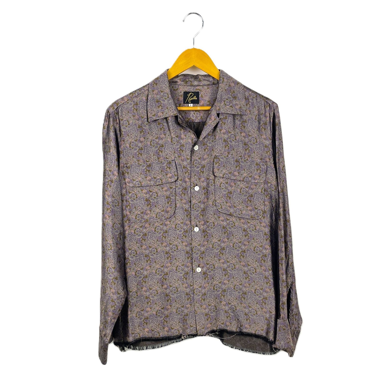 NEEDLES ニードルス ニードルズ FK183 C|O Classic Shirt-Cupura Jacquard クラシックシャツ キュプラクジャガード 長袖開襟シャツ オープンカラーシャツ Sサイズ 花柄 パープル|カーキ