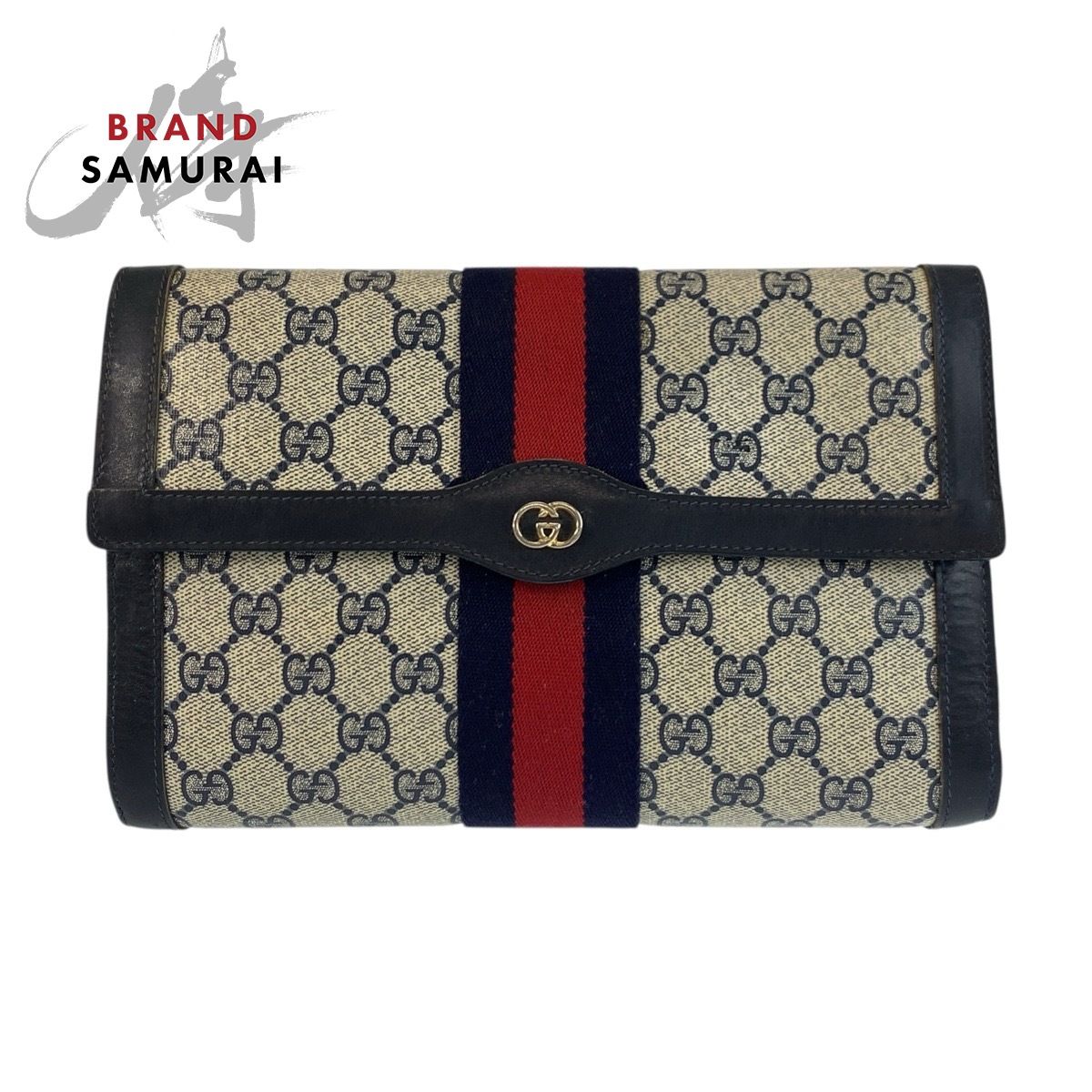 GUCCI グッチ シェリーライン グレー ネイビー GGスプリームキャンバス|38 クラッチバッグ セカンドバッグ メンズ 503066