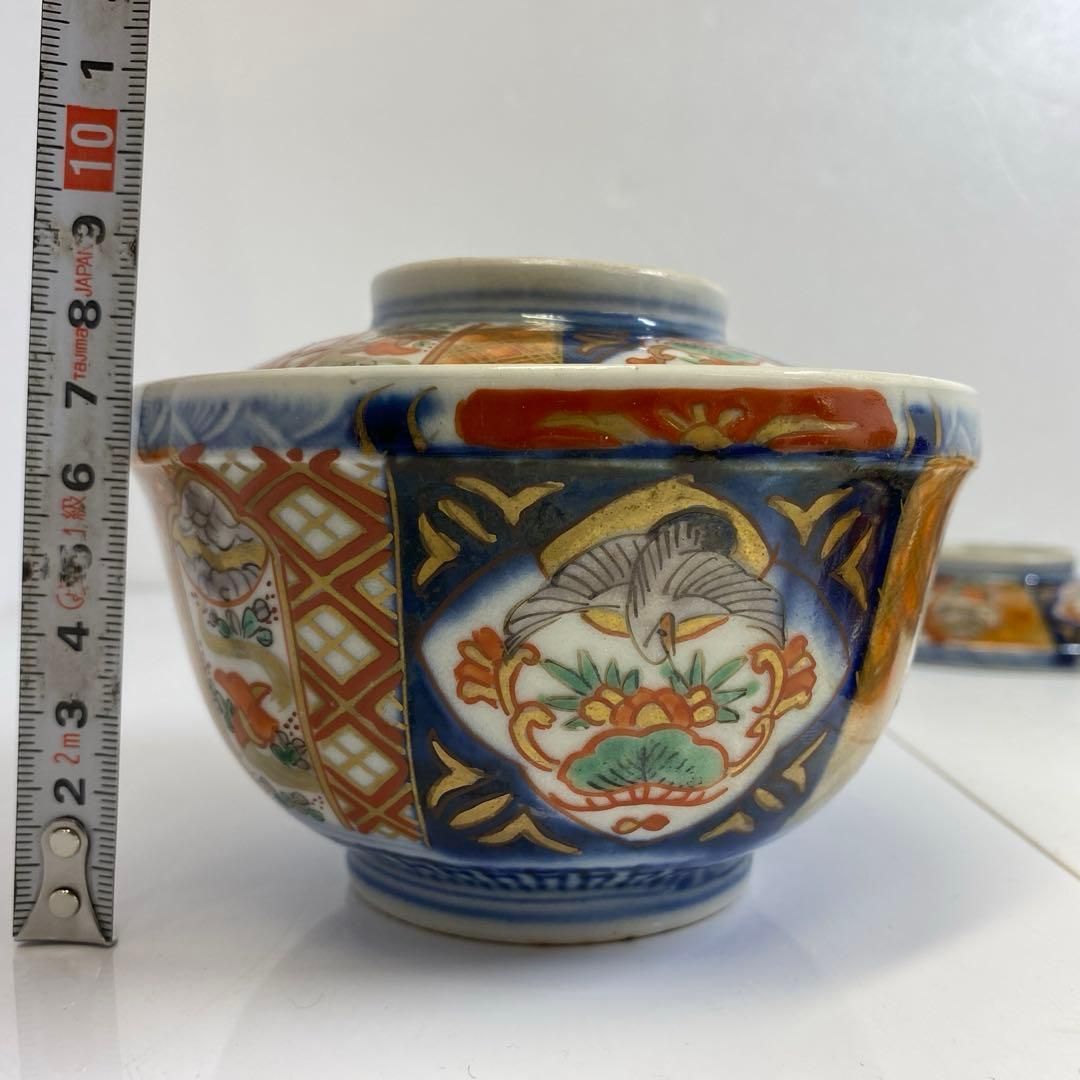 古伊万里 染錦蓋茶碗10客木