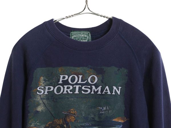 な ! 80 s ポロカントリー ラルフローレン プリント スウェット キッズ 140 cm ヴィンテージ ポロ スポーツマン フィッシング トレーナー 裏起毛