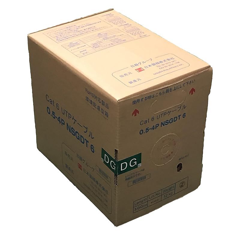 日本製線　Cat6　LANケーブル（300m巻き）　NSGDT6 0.5mm-4P 緑 1
