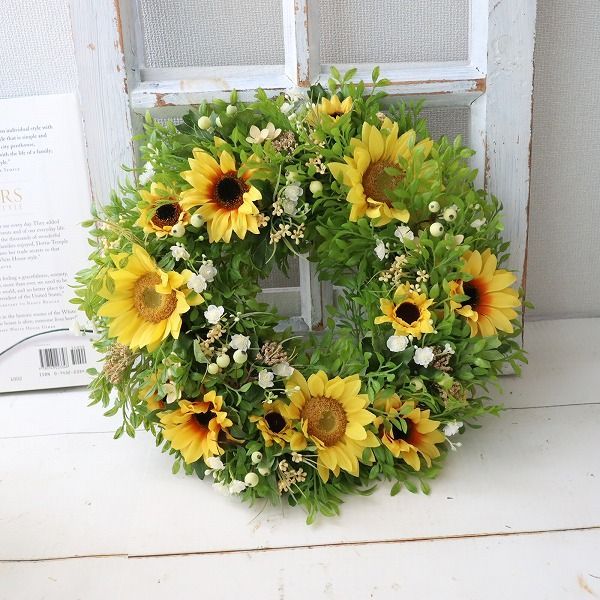 元気いっぱい ひまわりのサマーリース 造花 直送ok 新築祝い 開店祝い 母の日 誕生日 500