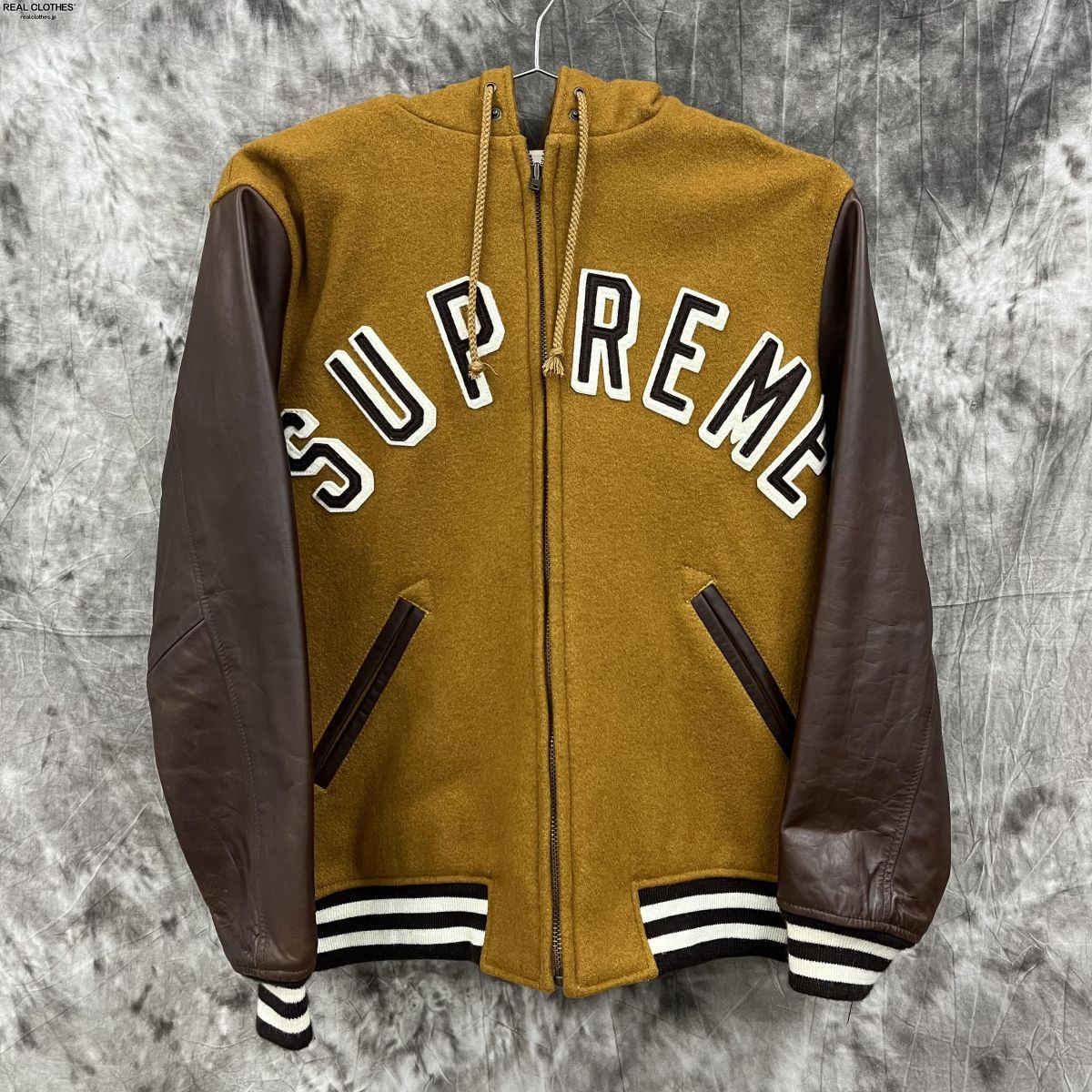 Supreme 12AW Hooded Varsity Jacketブラックレッド