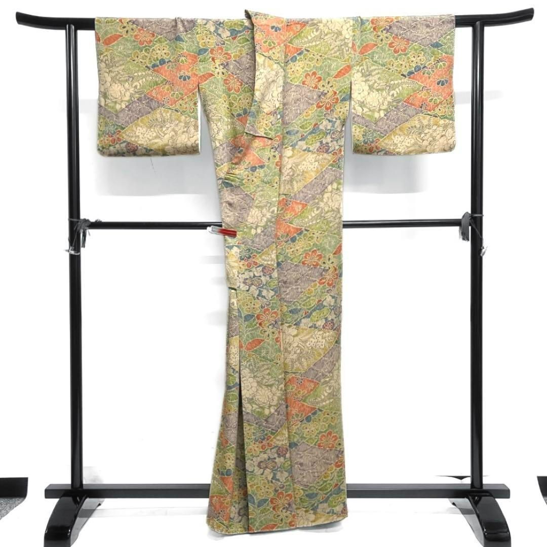 小紋　菱取り　松皮菱　花模様　菊　桔梗　カラフル　着物　023a d 小紋菱取り松皮菱花模様菊桔梗カラフル着物023a d