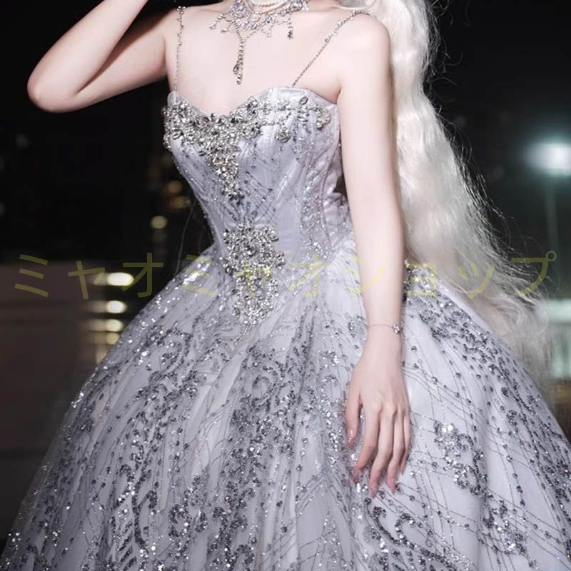 ウェディングドレス 二次会ドレス 花嫁ドレス 袖なし キャミソールドレス フ Aライン パーティー ロングドレス 演奏会 イブニングドレス ドレス 成人式 Aライン ラメ きらきら 1302