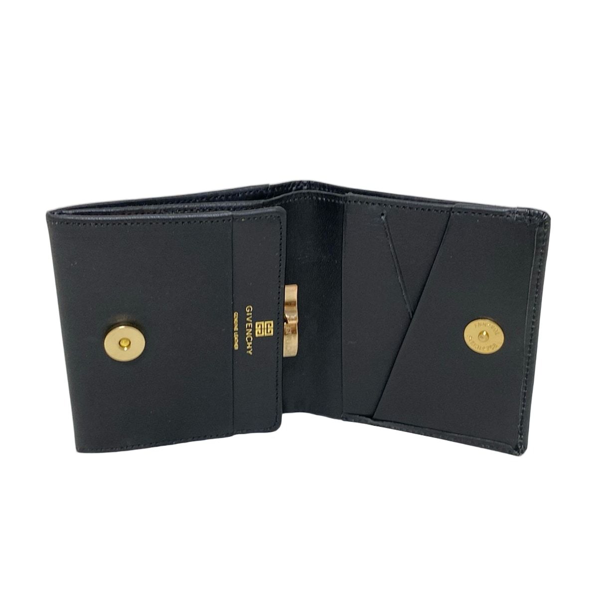 GIVENCHY ネイビー　レザー 二つ折り財布　がま口型　ヴィンテージ 極美品 ヴィンテージ GIVENCHY ジバンシー 二つ折り財布 がま口