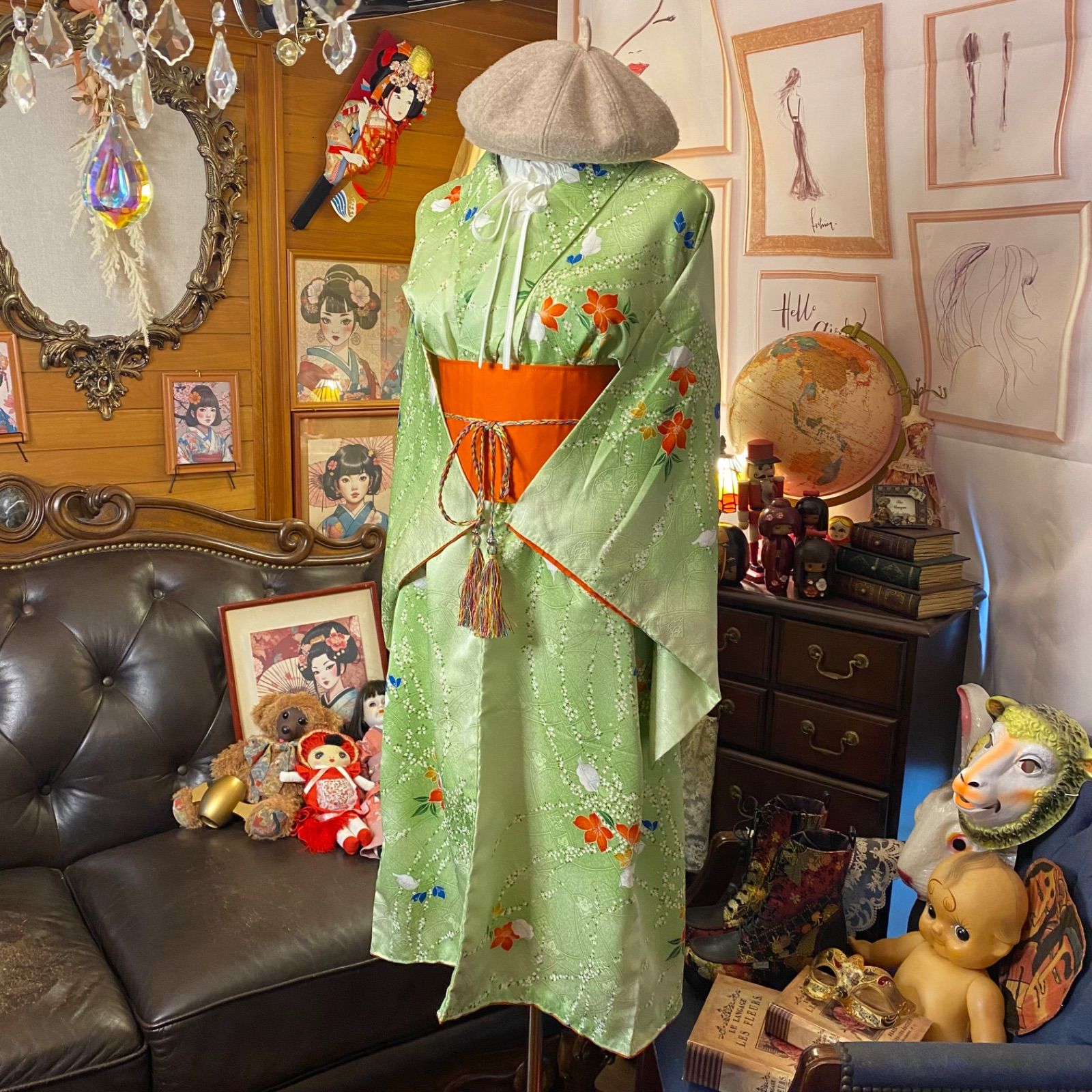 0879兵児帯ワンピース 化繊　リメイク　ハンドメイド 0881兵児帯ワンピース 化繊　リメイク　ハンドメイド