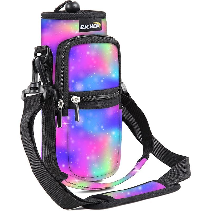 【新着商品】RICHEN 水筒カバー 携帯式ボトルホルダー 手提げ ペットボトルケース ネオプレン製 水筒ポーチ 調節可能なショルダーベルト付き 25/32ozのボトルに対応 (25oz, 色とりどり) 0