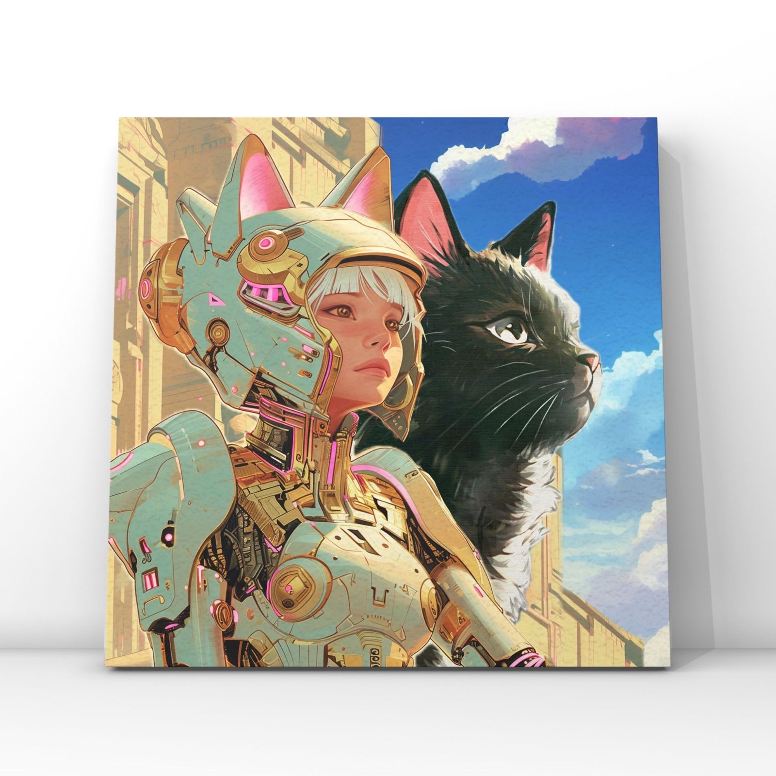 冒険へ」デジタル アート キャンバス AIアート『cyberpunk girl』と 猫絵 作家 ねここさん（＠nekoko_d）との合作 コラボ  キャンバス サイバーパンク ガール アートボード アートパネル 絵画 絵師 猫絵師 新着作品一覧|現代アート販売の@GALLERY TAGBOAT