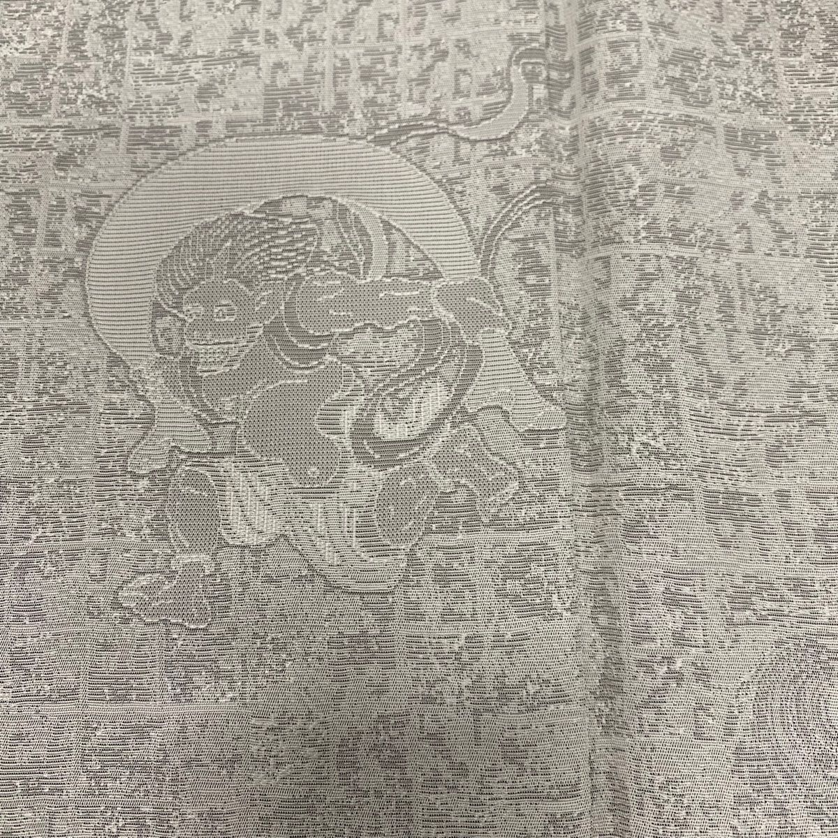 小紋 身丈157cm 裄丈63.5cm S 袷 風神 雷神 灰色 正絹 名品 【中古  