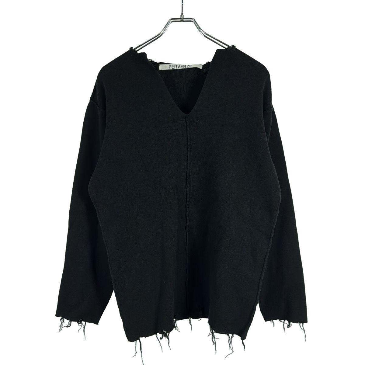 solov ニットブースター　ブラック PERVERZE パーバーズ Loose Center Cut Knit ダメージ加工V